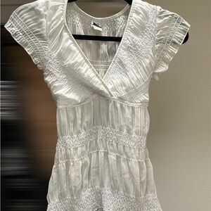 Teenie Weenie Cute Vintage White Scrunchy Smocked Blouse Size Small